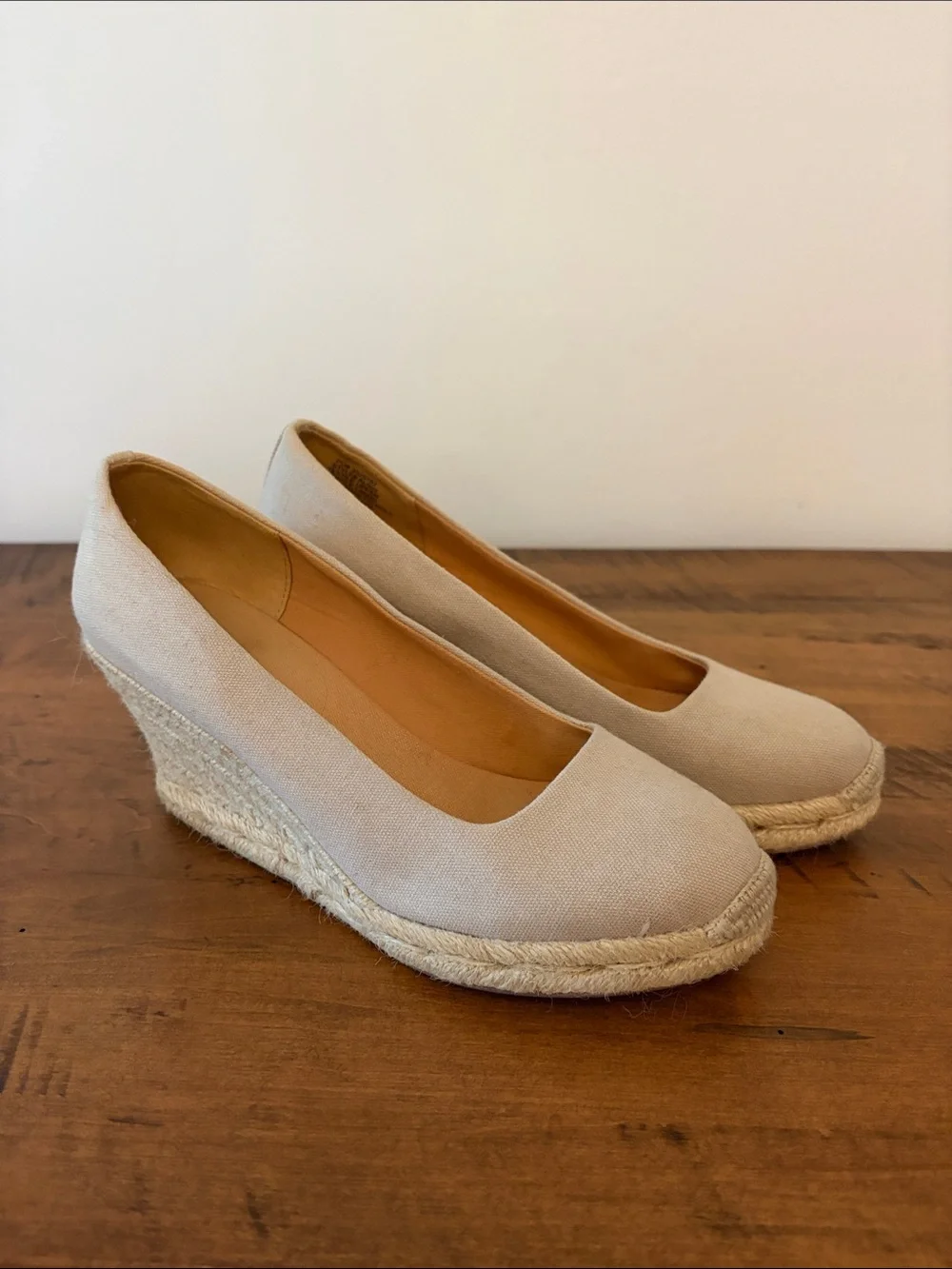 J. Crew Light Beige Canvas Espadrille Wedges